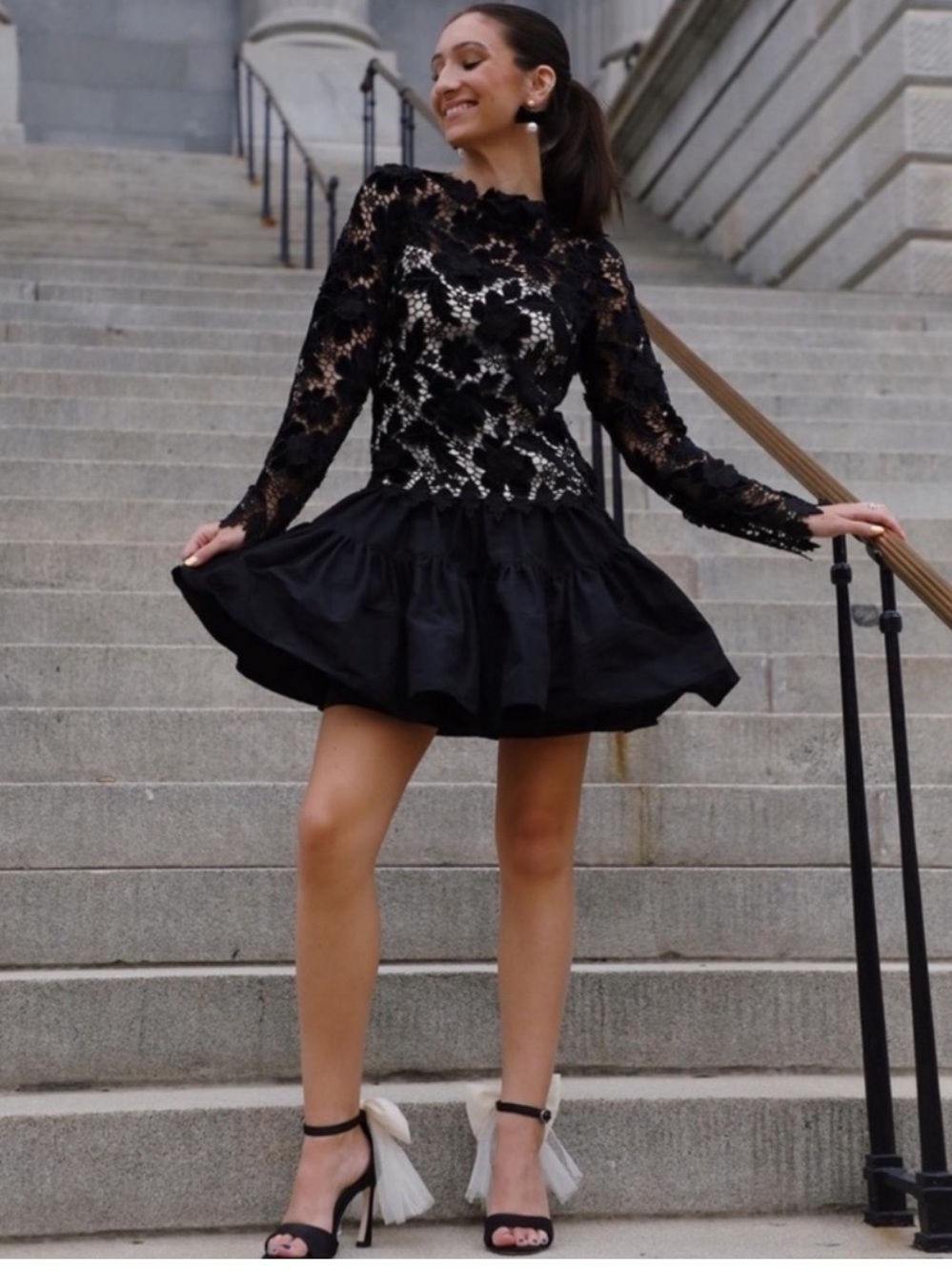 ANTONIO MELANI Black Lace Fit-and-Flare Mini Dress